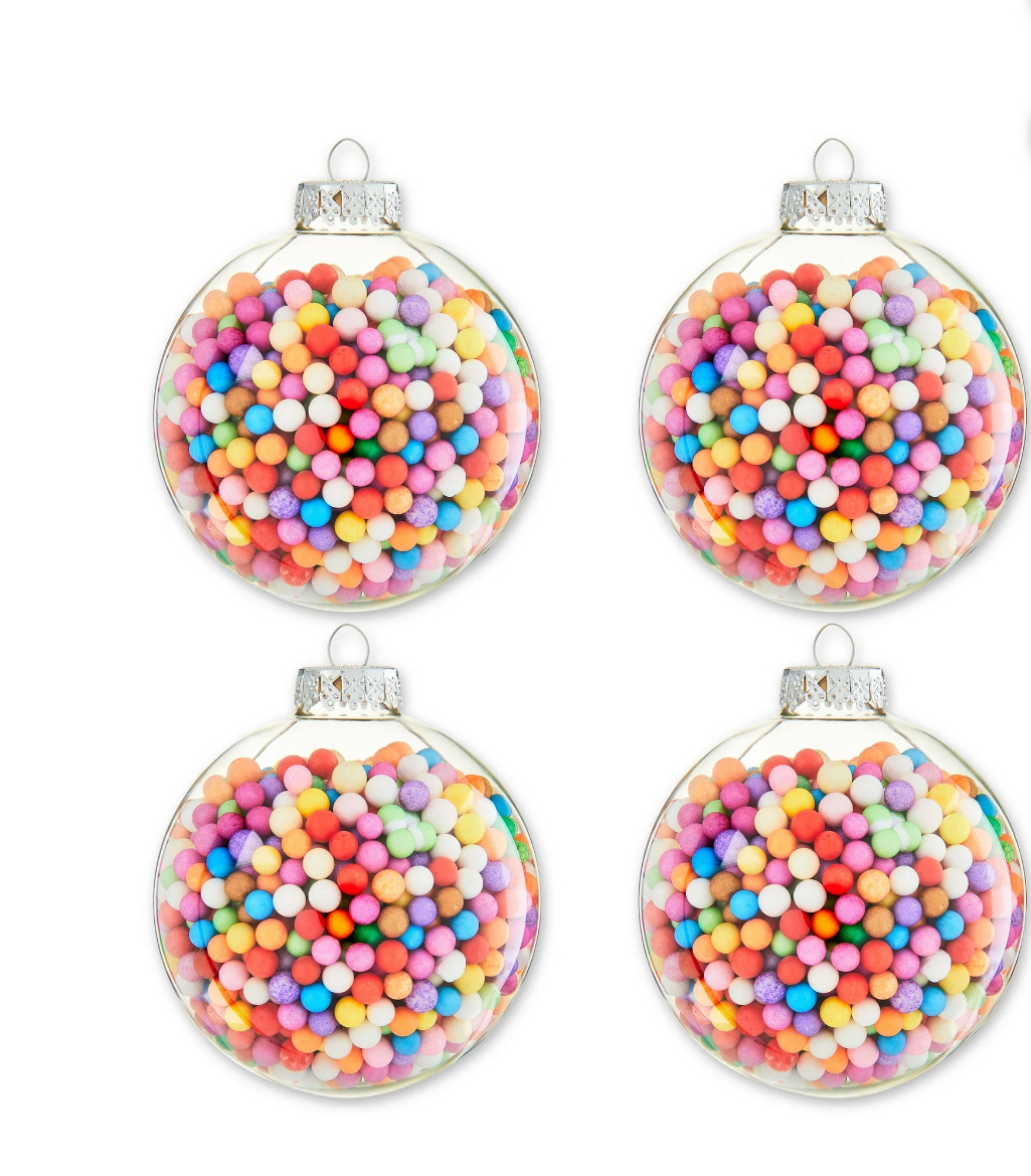 Holiday Time Multicolor Candy Filled Glass Ball Christmas Ornament Set, 3.54, 4 Cnt, 8.8 oz