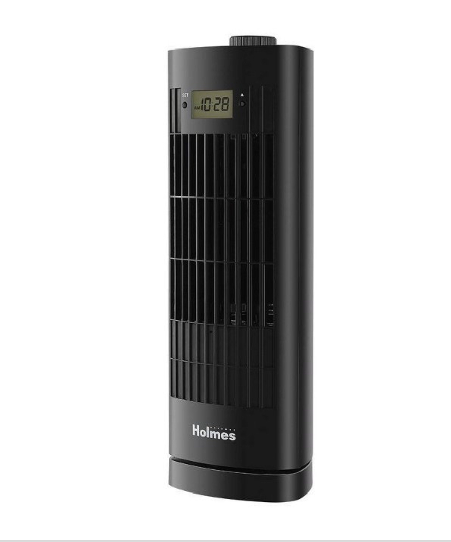 Holmes 13" Oscillating 3 Speed Mini Tower Fan with Digital Clock Black