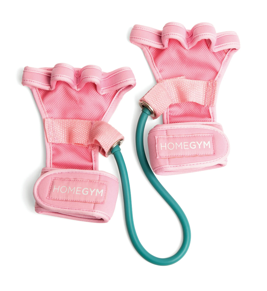 Home Gym Exercise Gloves with Adjustable Strap and Finger Loops, Pink Teal, One-Size