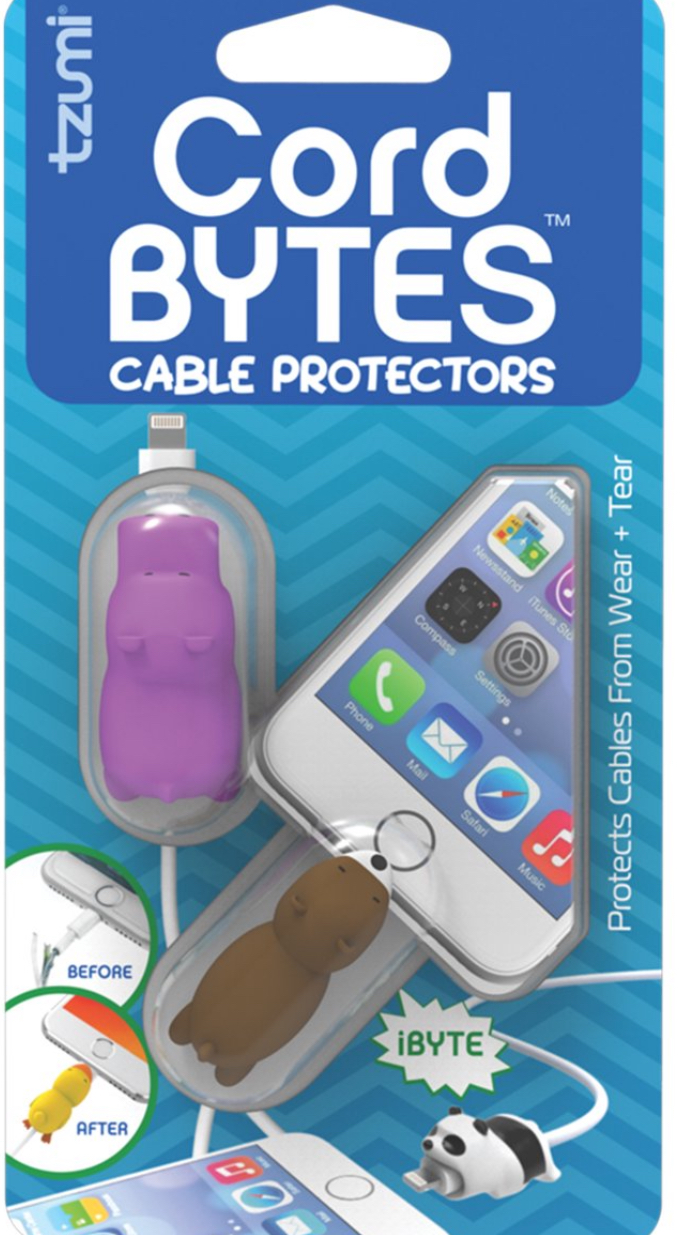 Izumi Cord Bytes 2-Pack - Silicone Universally-Fitting Cable Protectors: Gopher and Purple Hippo