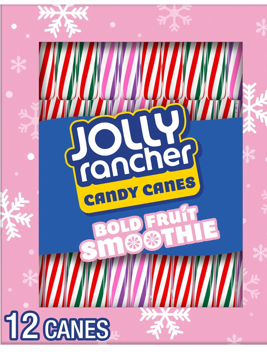 Jolly Rancher Bold Fruit Smoothie Flavored Christmas Candy Canes, Box 5.28 oz, 12 Pieces