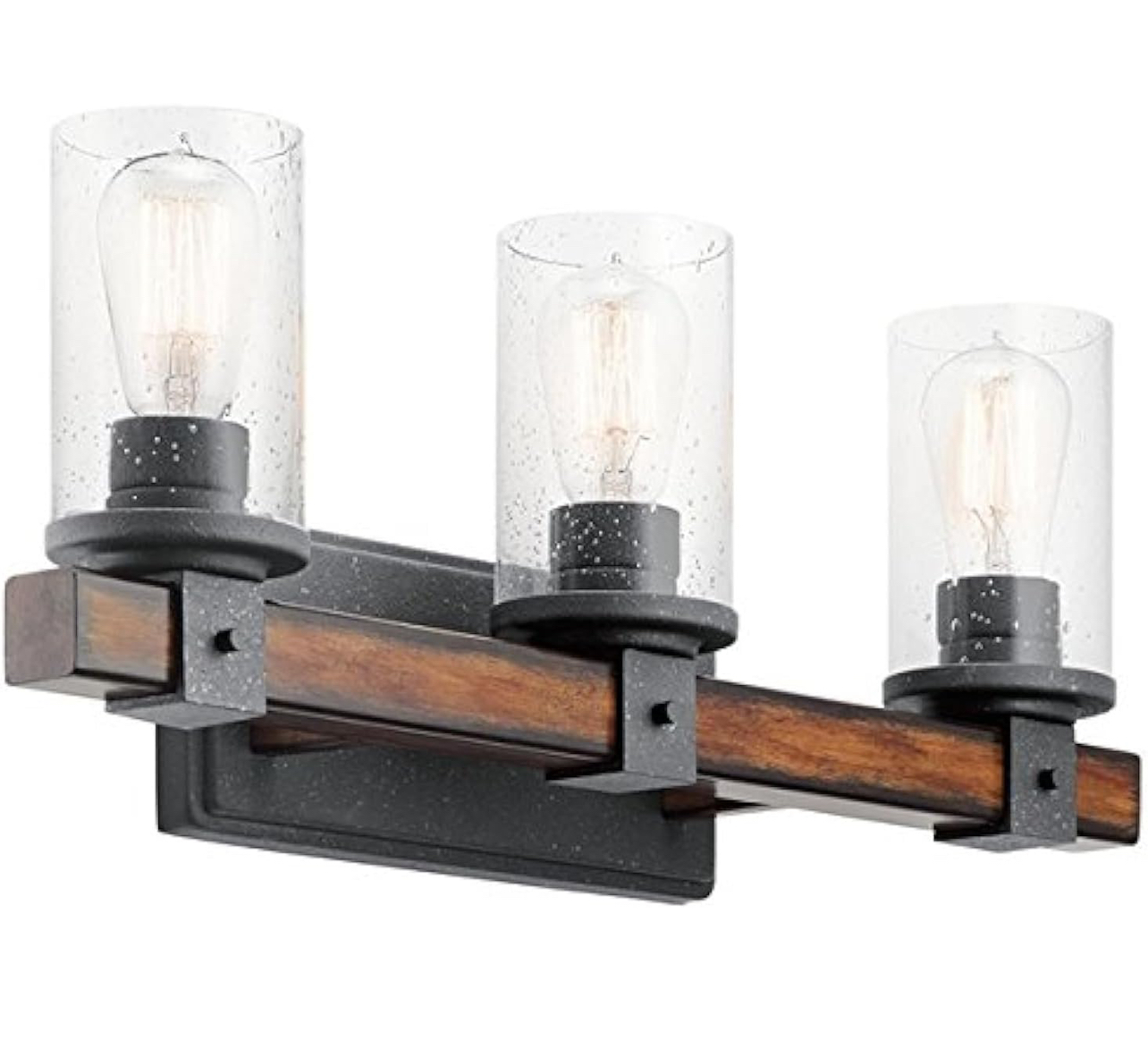 KICHLER 37418 3 Barrington Distressed Black and Wood Bathroom Vanity Light