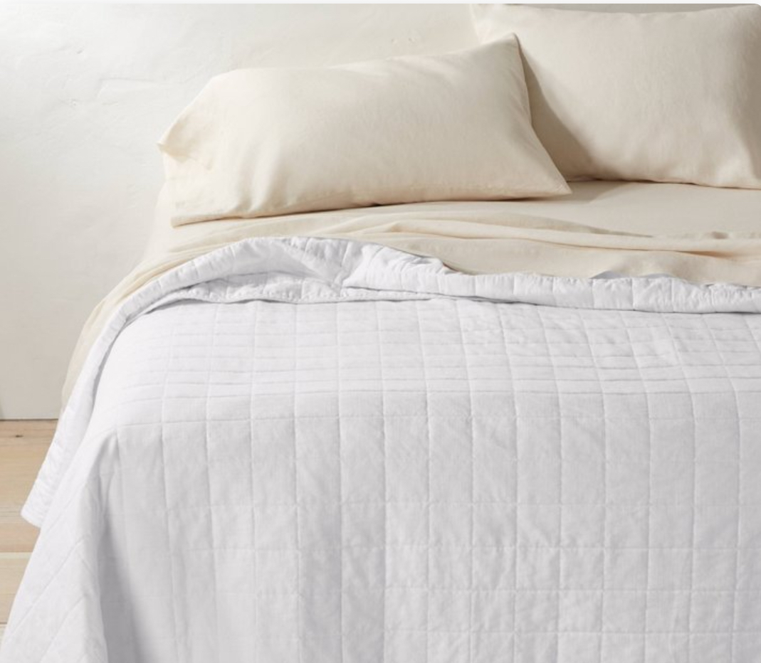 King Heavyweight Linen Blend Quilt White- Casaluna