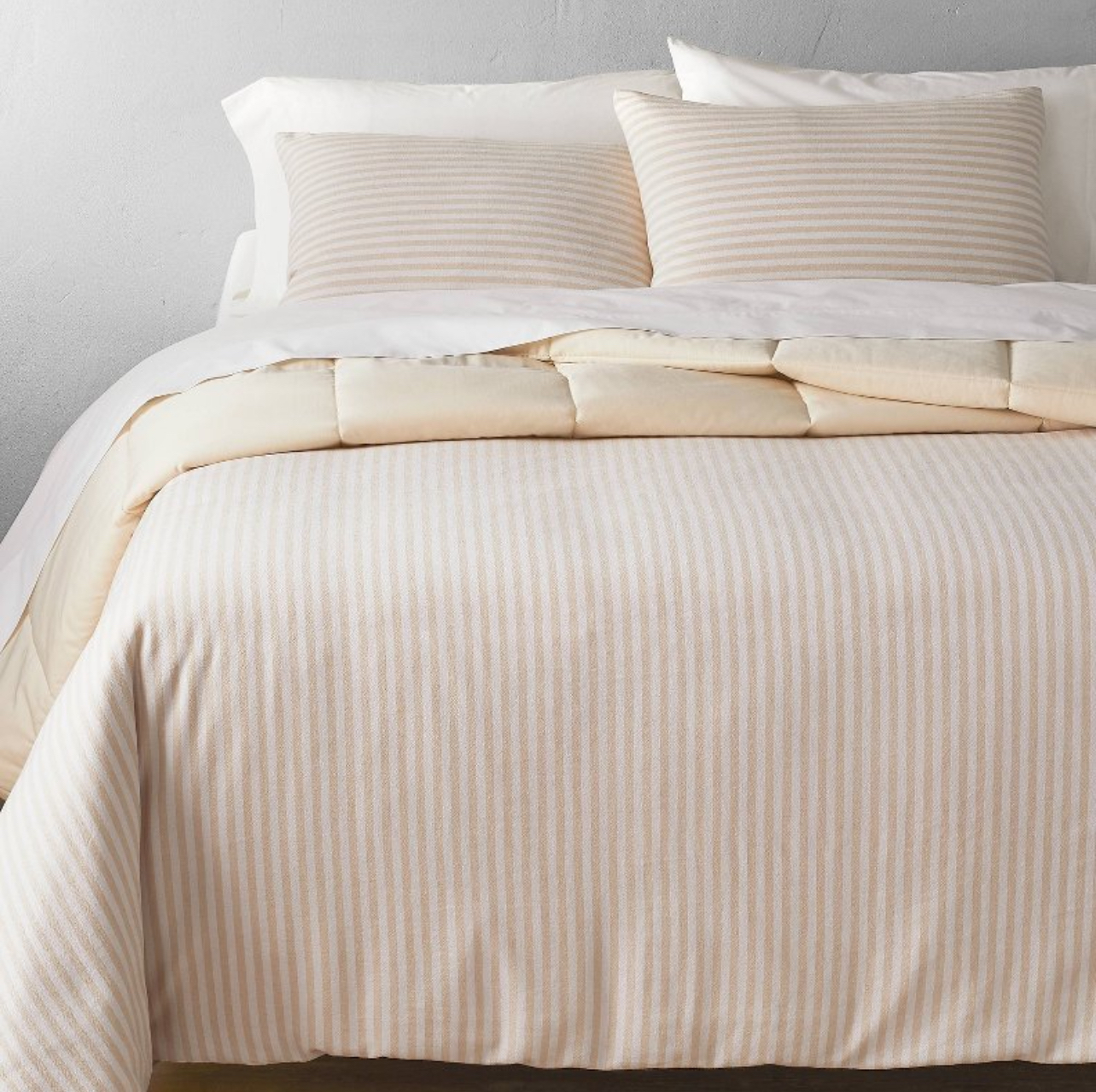 King Heavyweight Linen Blend Stripe Comforter & Sham Set Natural - Casaluna™: Woven Rayon-Linen, Zipper Shams