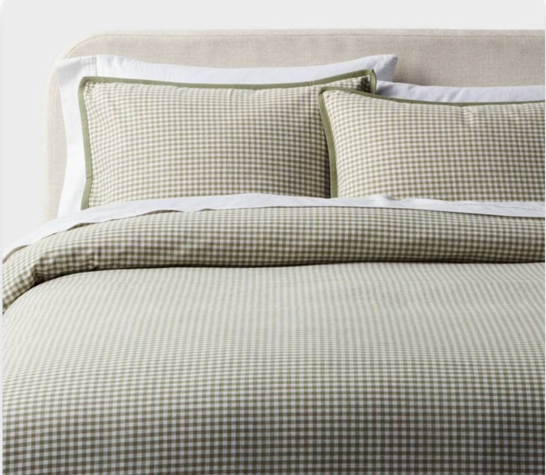 King Mini Gingham Duvet And Sham Set Moss Green-Threshold