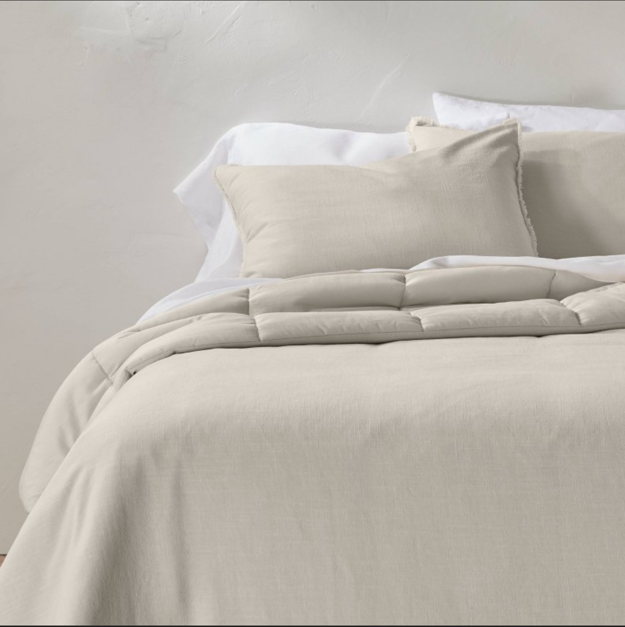 King/California King Heavyweight Linen Blend Comforter & Sham Set Natural - Casaluna™: Rayon & Cotton, Hidden Quilting, Zip Closure