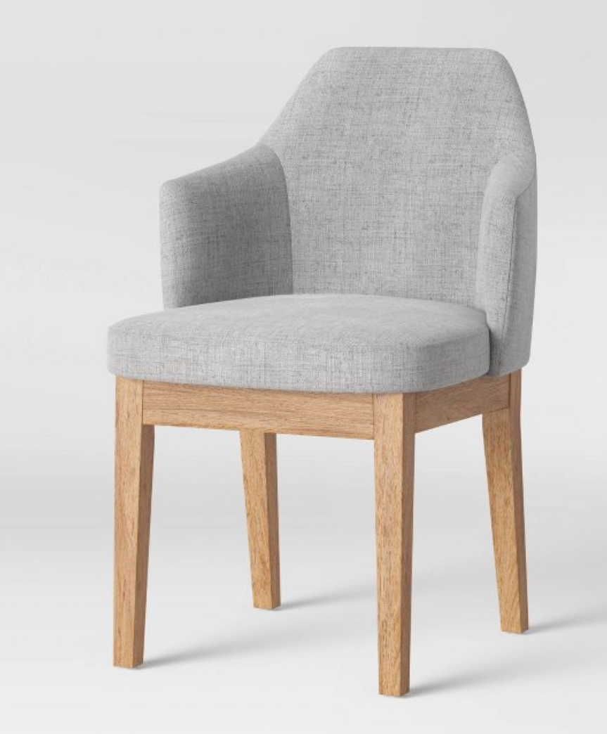 Kinston Curved Back Upholstered Dining Chair Light Gray - Threshold™: Polyester, Rubberwood Legs, Plywood Frame