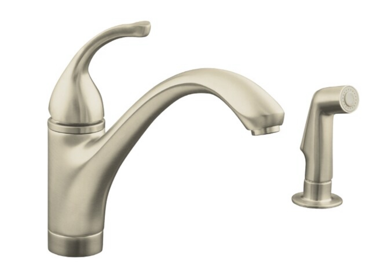 KOHLER Forte Vibrant Brushed Nickel Single Handle Low-arc Kitchen Faucet with Side Spray Included