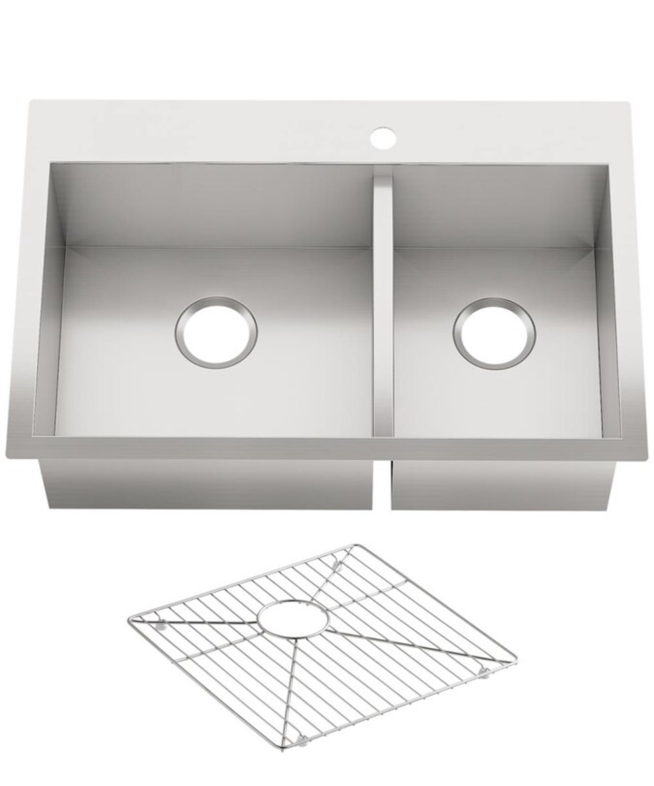 KOHLER Vault Undermount 33-Inches x 22-Inches Stainless steel Stainless steel Double offset bowl 1-Hole 18 -Gauge Kitchen Sink