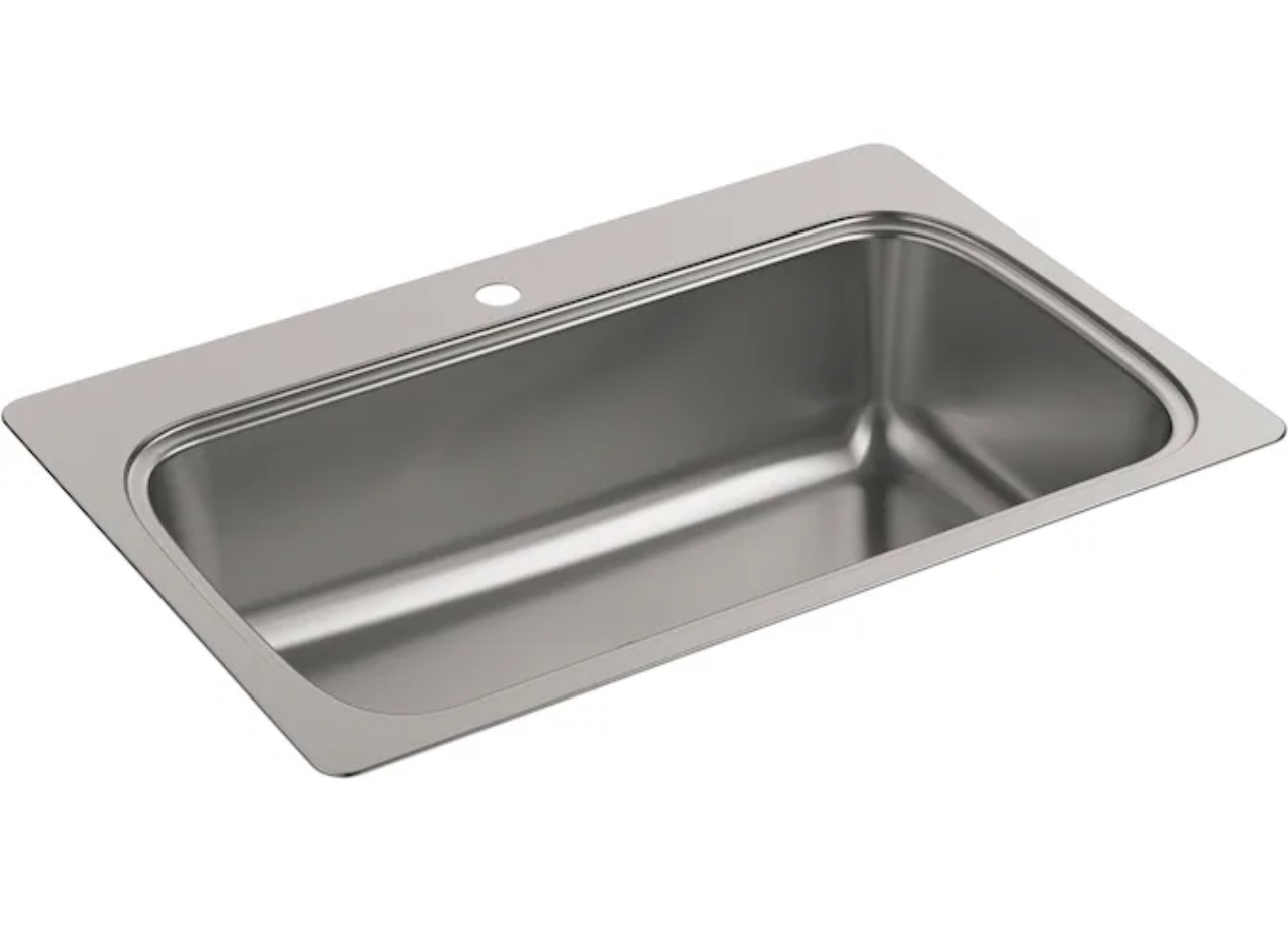 KOHLER Verse Drop-in 33-Inches x 22-Inches Stainless Steel Stainless steel Single bowl 1-Hole 18 -Gauge Kitchen Sink