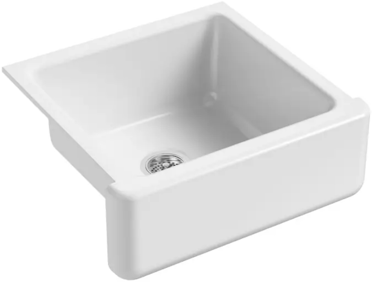 KOHLER Whitehaven Farmhouse apron front 23.5-Inches x 21.56-Inches White Cast iron Single bowl No Faucet Hole Kitchen Sink