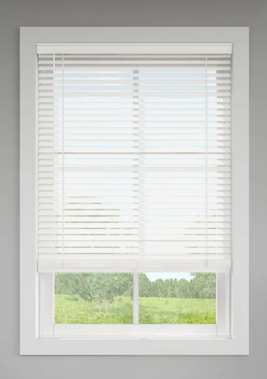 LEVOLOR Trim+Go 2-in Slat Width 43-in x 64-in Cordless White Faux Wood Room Darkening Horizontal Blinds