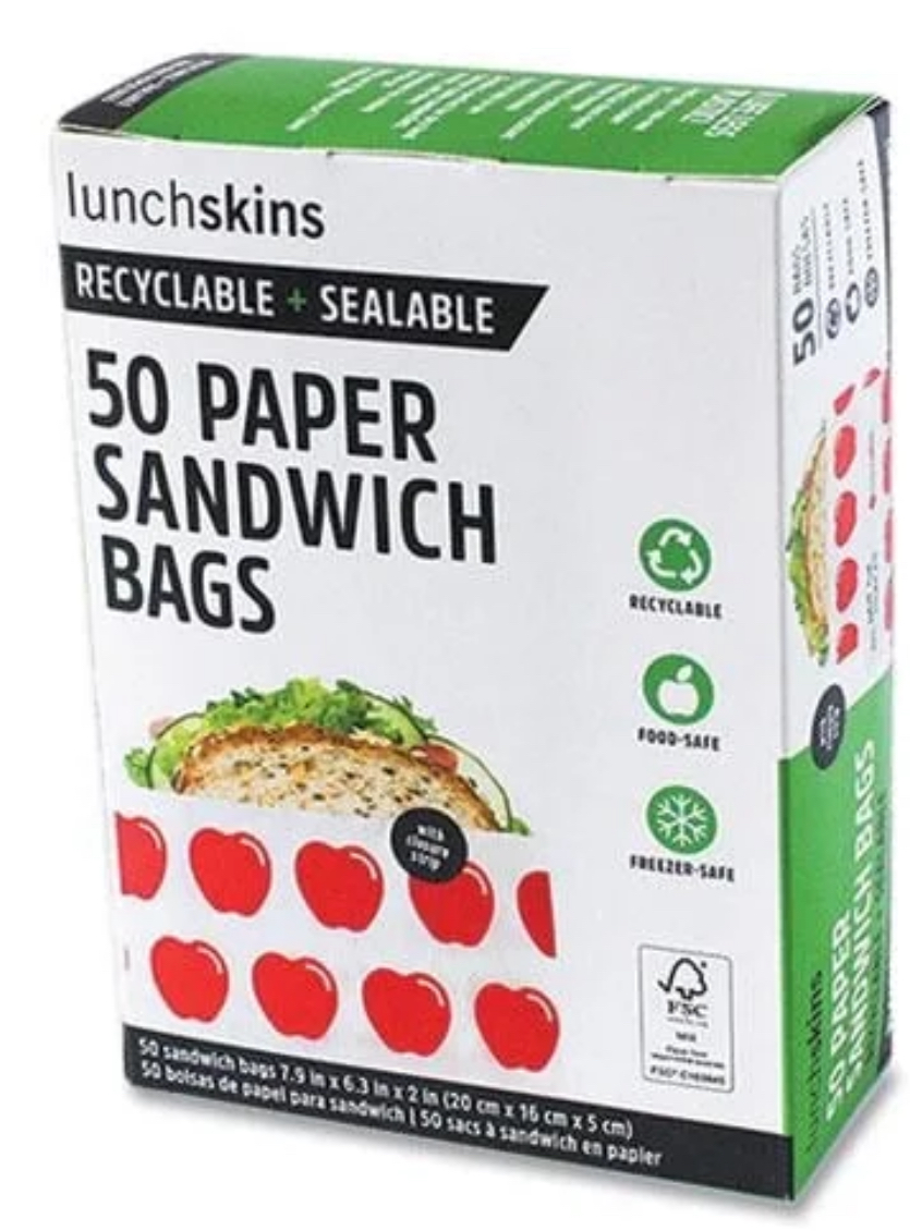 LunchSkins Apple Peel & Seal Sandwich Bag with Closure Strip White/Red 50/Box