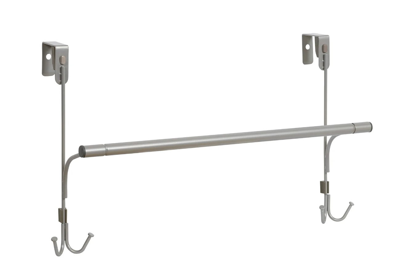 Mainstays SnugFit over-the-Door Towel Bar with 4 Hooks, Satin Nickel
