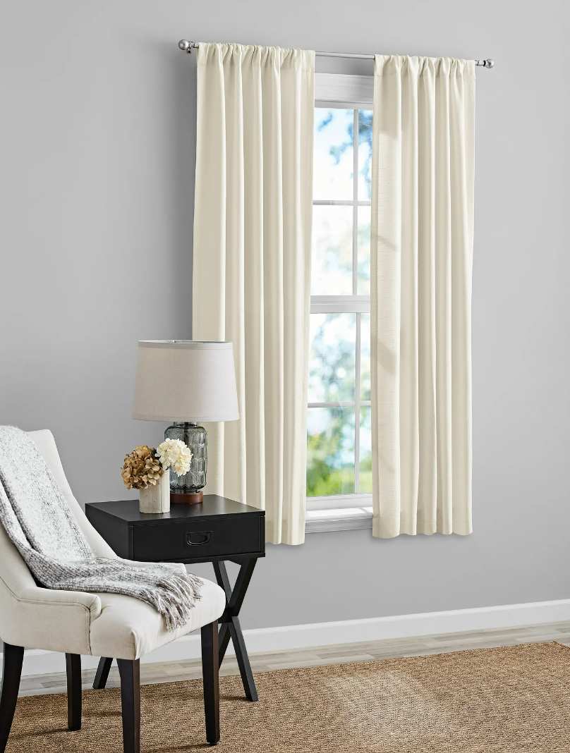 Mainstays Southport Light Filtering Rod Pocket Textured Curtain Panel, Set of 2, Ivory, 40" W x 63" L