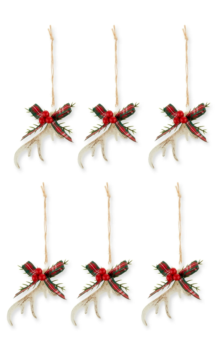 Mini Antique White Antler Christmas Ornaments, 0.5952 Ib, 4 Count, by Holiday Time