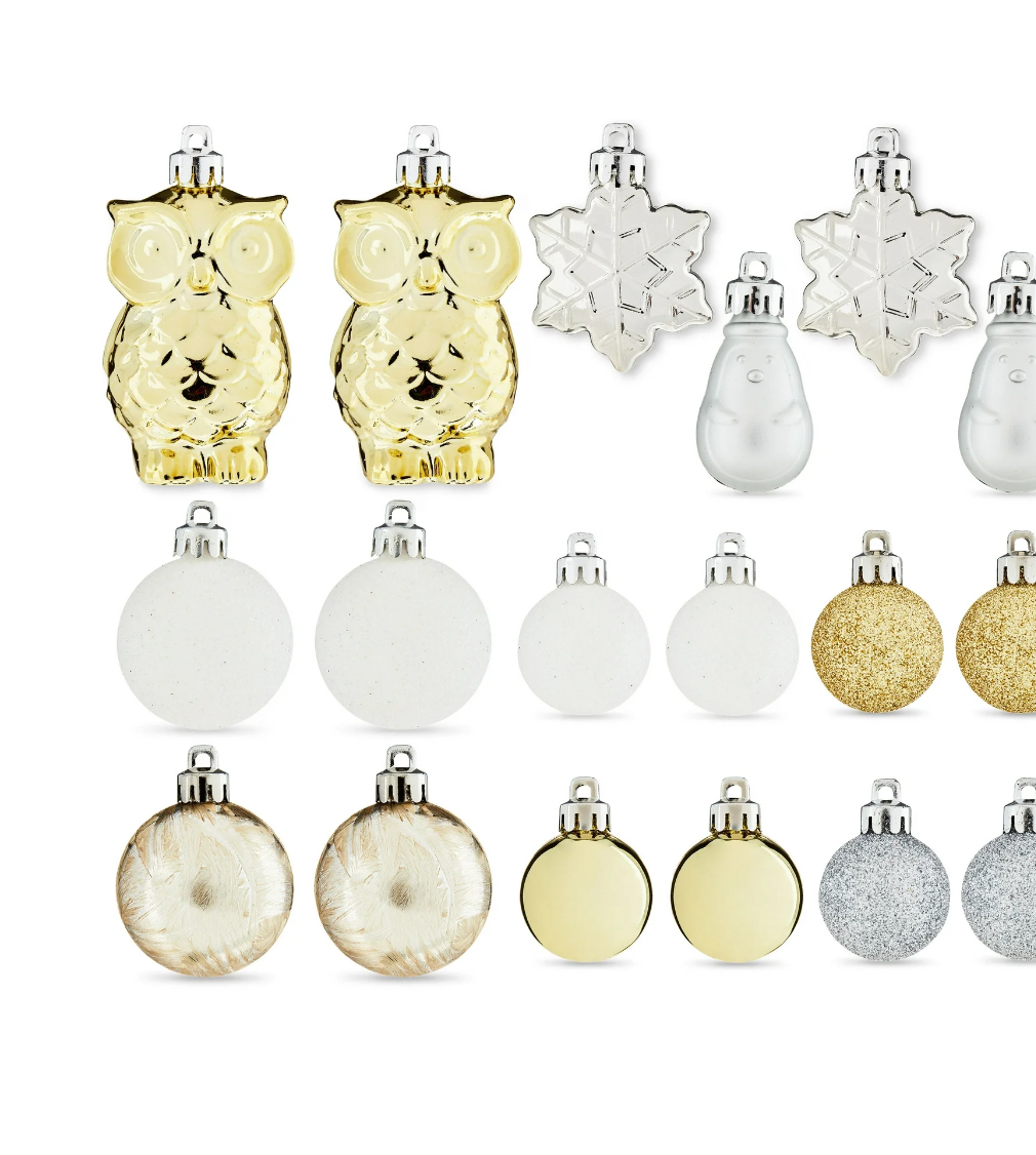 Mini Gold, Silver & White Winter Icon Shatterproof Christmas Ornaments, 20 Count, by Holiday Time