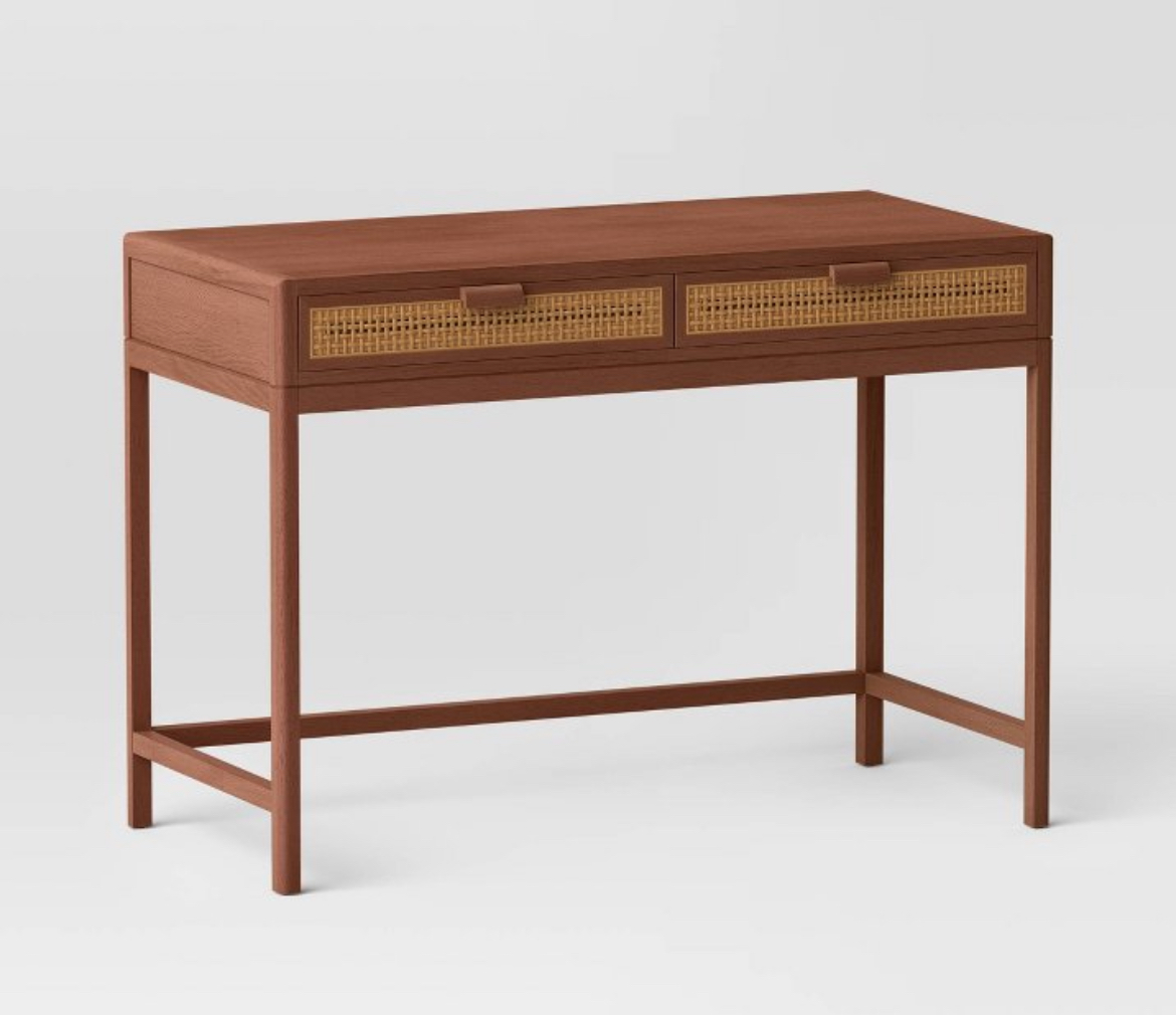 Minsmere Writing Desk with Drawers Brown - Threshold™: Rattan Style, Home Office Furniture, Study Table