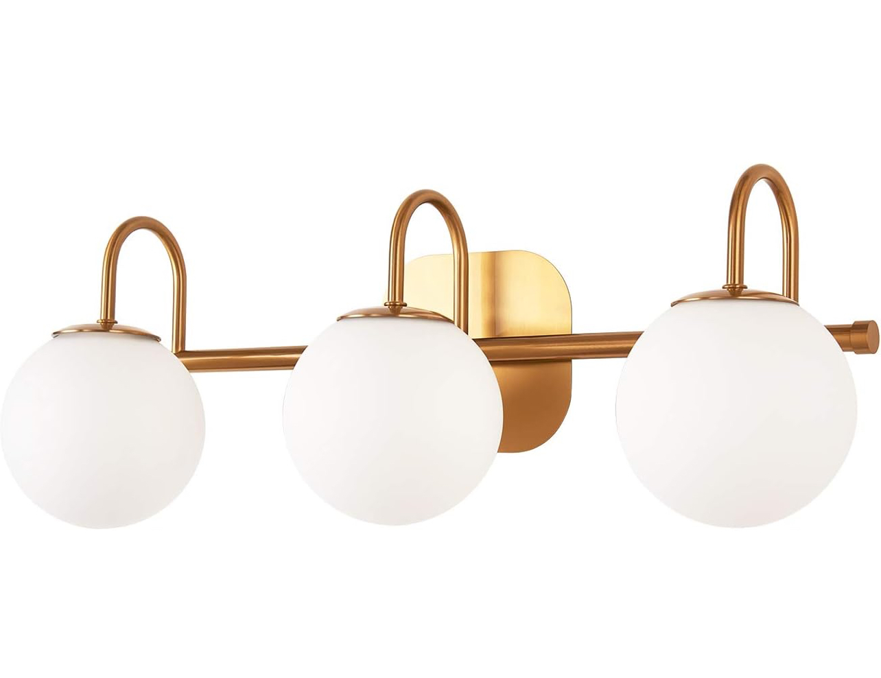 Modern Bathroom Vanity Light Fixtures 3 Lights Brushed Brass Frame and Milk White Glass Globe Shade Modern Wall Sconce Lighting Bath Vanity Lights Bar Over Mirror