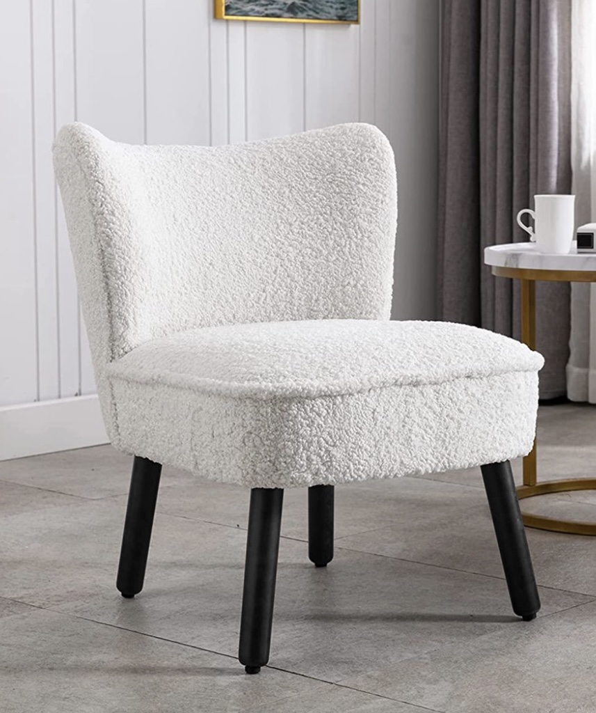 Modern Sherpa Accent Chair Armless Slipper Chair with Upholstered, White
