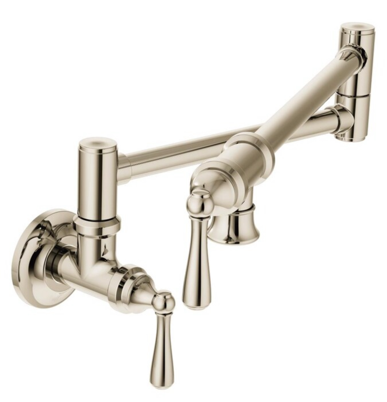 MOEN Polished Nickel Double Handle Wall-mount Pot Filler Kitchen Faucet with Sprayer