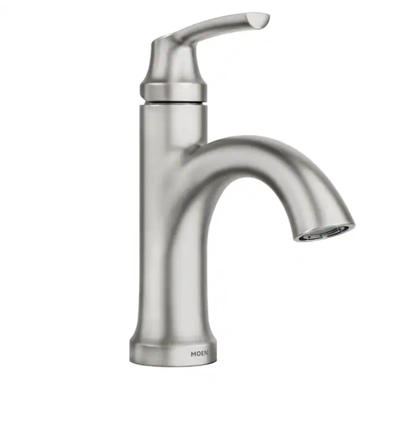 MOEN Wellton Spot Resist Brushed Nickel Single hole 1-handle WaterSense High-arc Residential Handle Bathroom Sink Faucet with Drain with Deck Plate