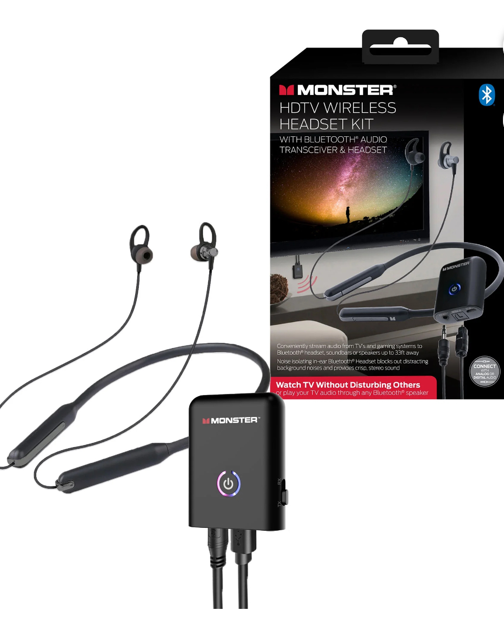 Monster New Wireless in Ear Headphone Kit with Bluetooth Transmitter and Headset, All Occasion