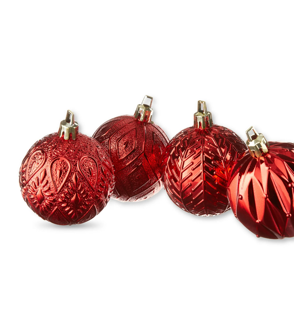 Multi-Textured Shatterproof Christmas Ornaments, Red, 26 Count, by Holiday Time