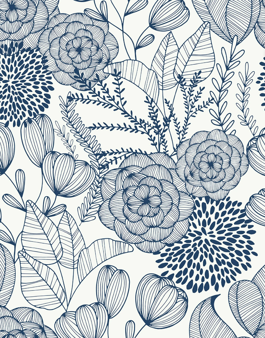 NuWallpaper Navy Secret Garden Vinyl Peel And Stick Wallpaper, 216-in by 20.5-in, 30.75 sq. ft.