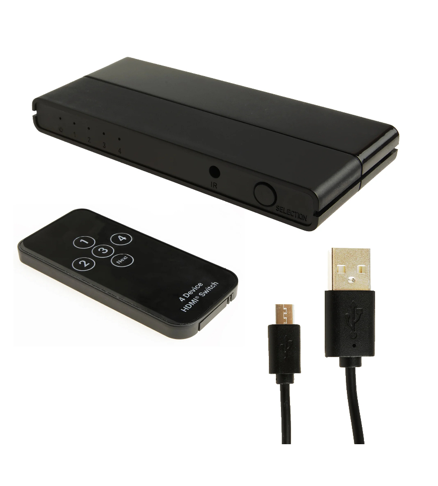 onn. 4-Device Black HDMI Switch with Remote Control, 100009478, 1.55lb, 1.35in