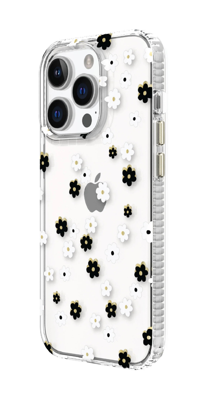 onn. Black & White Ditsy Floral Phone Case for iPhone 14 Pro