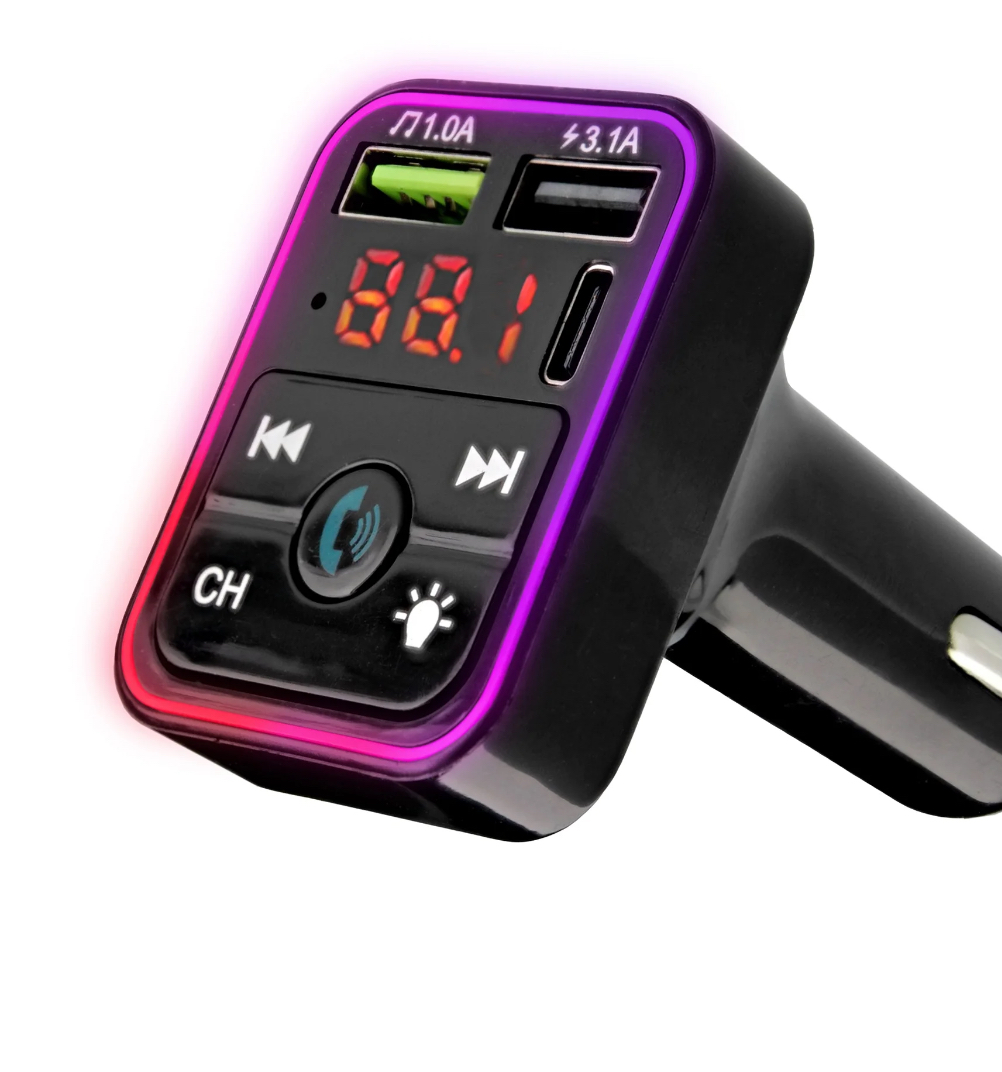 onn. Bluetooth FM Car Charger with LCD Screen, Type C, Wirelessly Stream Calls and Music