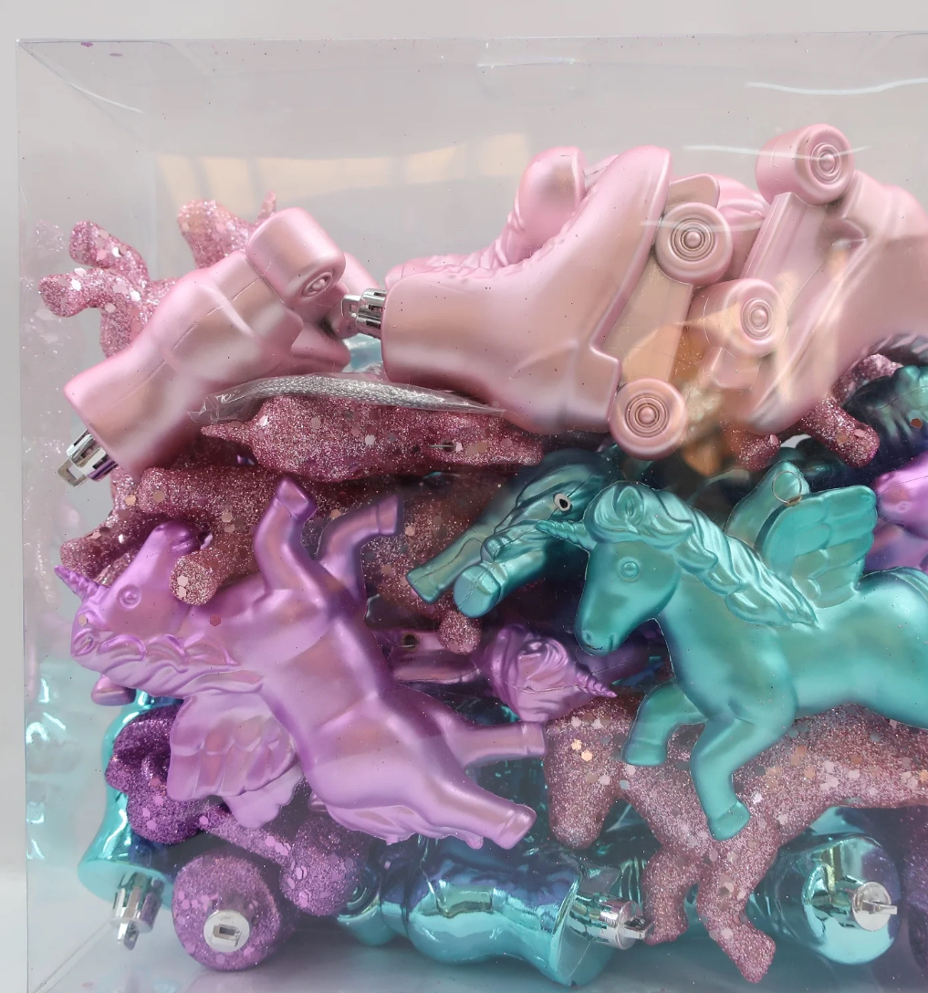 Pastel Blue, Light Pink, Lavender Flying Unicorn and Roller Skate Decorative Figurine Ornament, 28 Count, by Holiday Time