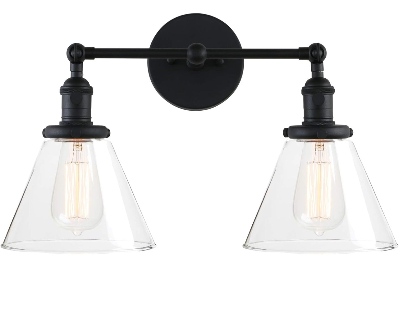 Pathson Industrial Wall Sconce Lighting, 2 Light Bathroom Vanity Light Fixtures, Black Wall Lamps Over Mirror for Bedroom Living Room