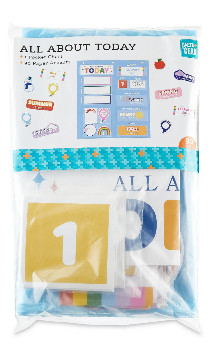 Pen + Gear All About Today Pocket Chart, 25.75" x 29.25", Nylon & Paper, 90 Pieces