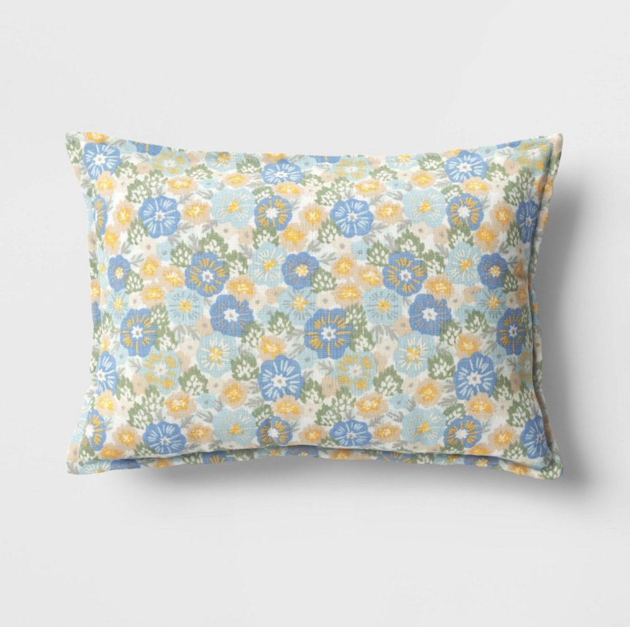 Printed Cotton with Embroidery Lumbar Throw Pillow Blue - Room Essentials™: Indoor Modern Botanical Decor