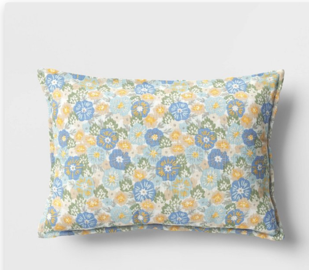 Printed Cotton With Embroidery Lumber Throw Pillow Blue- Room Essentials