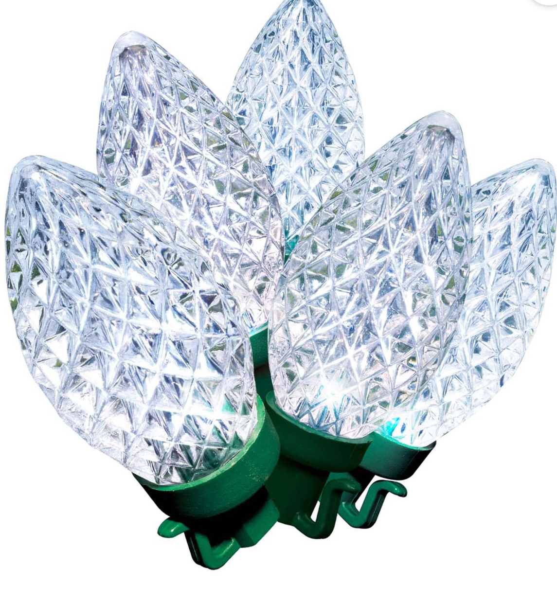 100-Count Cool White LED Diamond-Cut C9 Christmas Lights with Green Wire, 59.6', Holiday Time