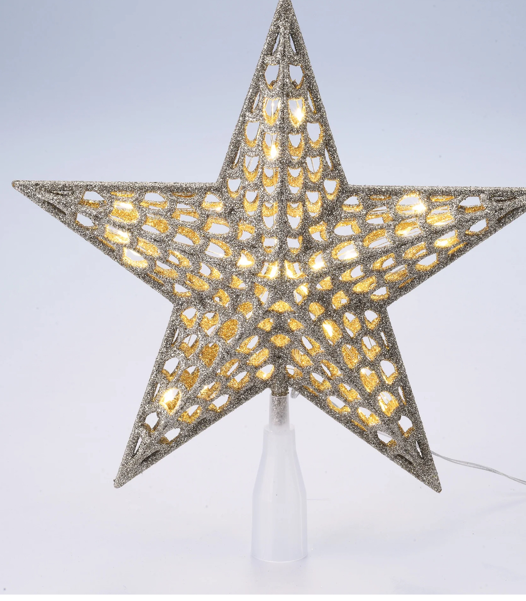 12" Battery Operated LED Christmas Tree Topper, Champagne Gold Star, Holiday Time