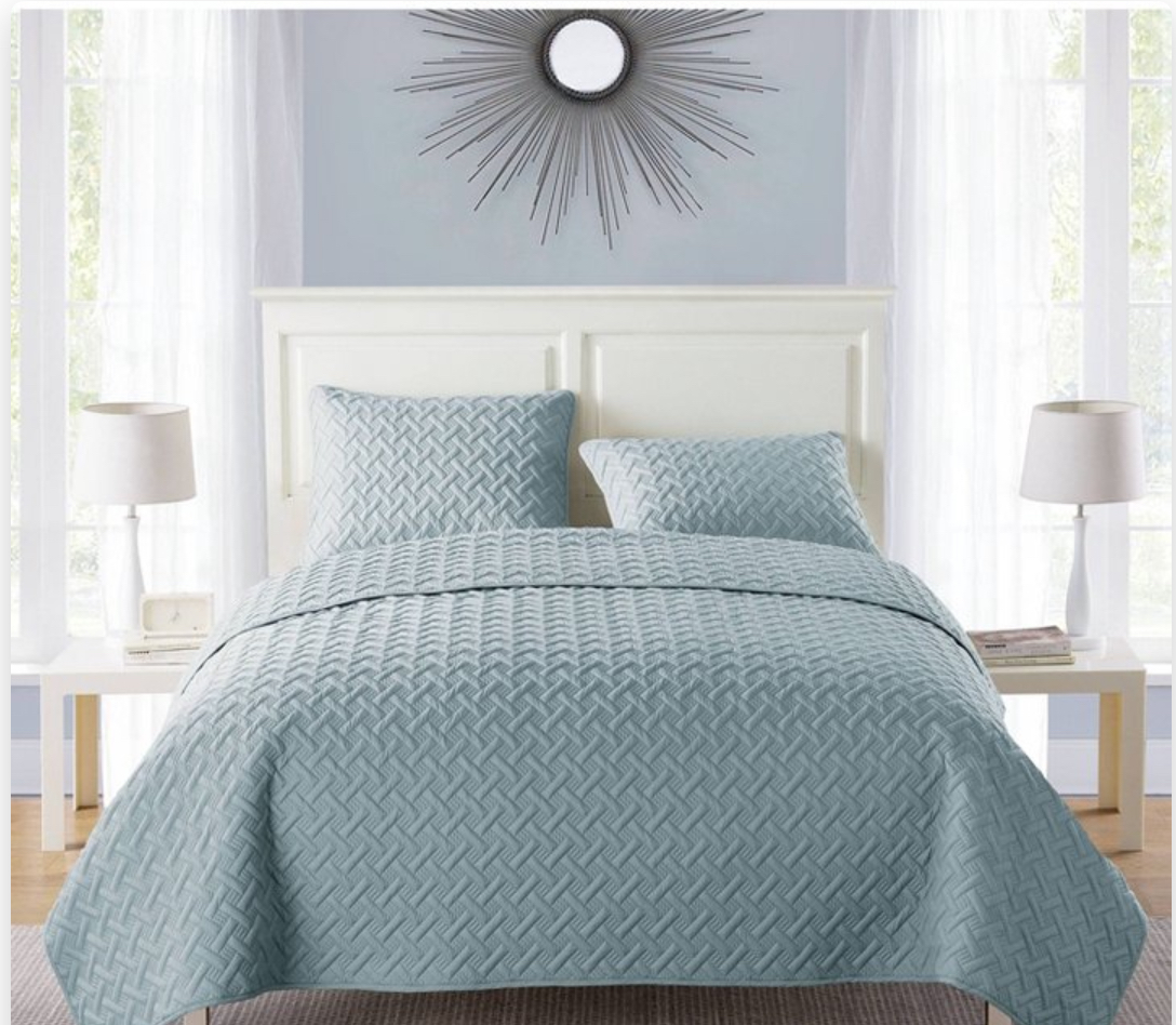 3pc Full/Queen Embossed Quilt Set Blue