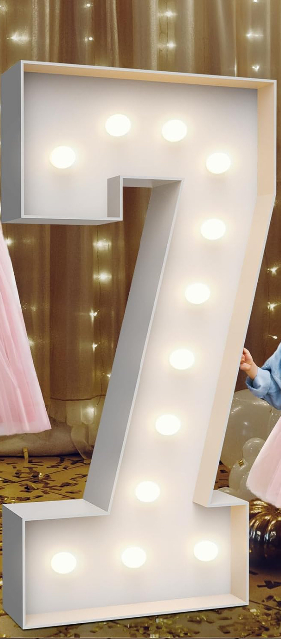 4FT Marquee Light Up Numbers 7,Party Decoration Large Marquee Light Up Letters with Weighted Water Bag,Pre-cut Foam Board Set Can Be Used for Birthdays,Weddings,Baby Anniversaries