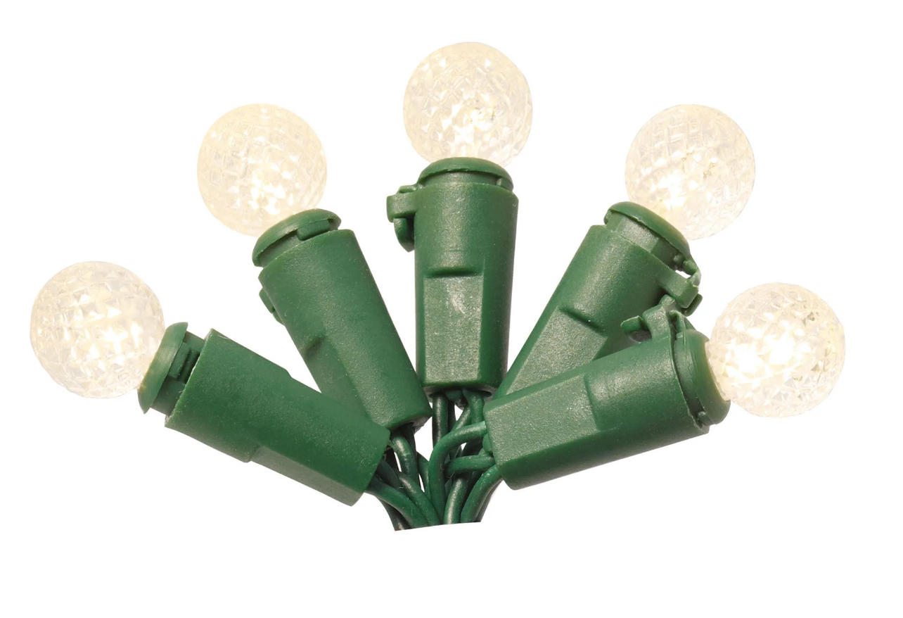 50-Count Battery-Operated 8-Function Warm White LED G12 Christmas Lights, 13.5', Holiday Time