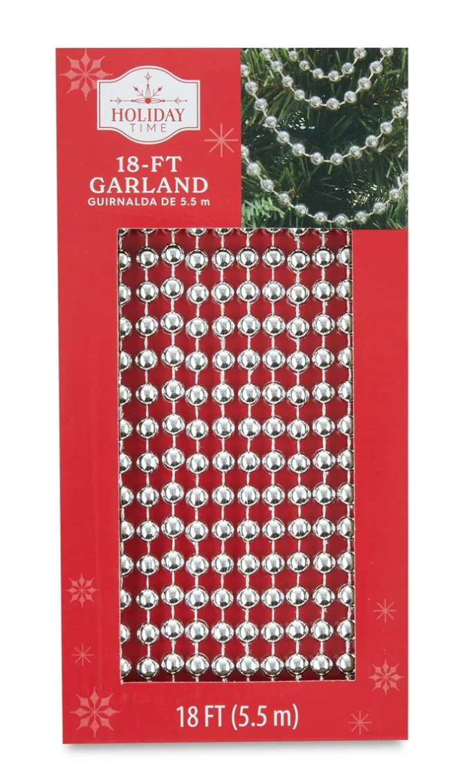 8mm Shiny Metallic Silver Decorative Plastic Bead Garland, 18 feet, by Holiday Time