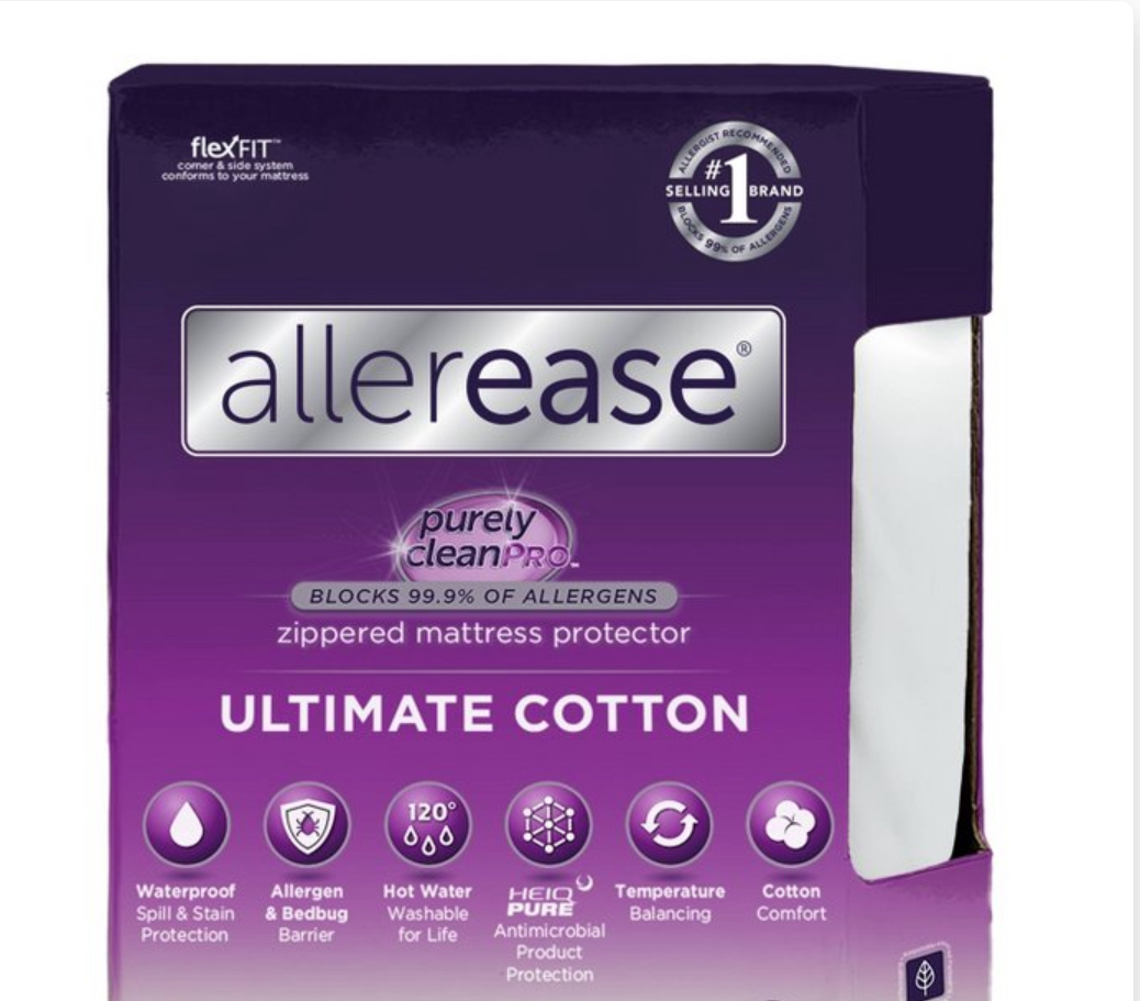 Allerease Queen Ultimate cotton Waterproof AllergenAnd BedBugs Barrier Zippered Mattress Protector
