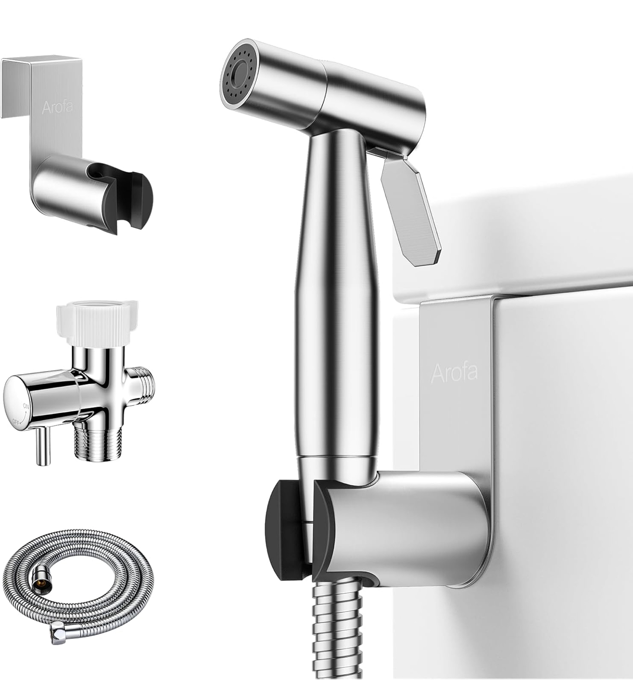 Arofa Handheld Toilet Bidet Sprayer for Toilet-Adjustable Water Pressure Control with Bidet Hose for Feminine Wash, Stainless Steel Brushed Nickel Cloth Diaper for Baby Wash