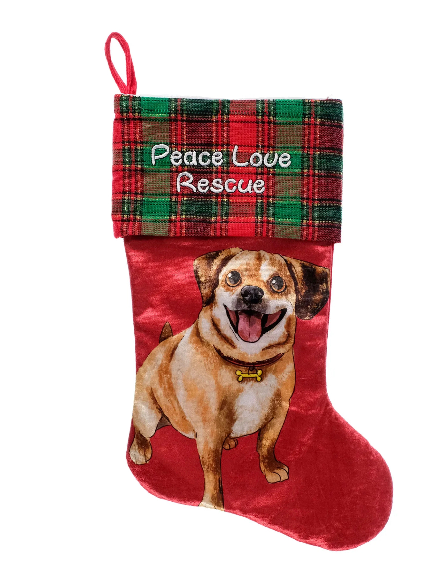 ASPCA, Mix Breed 20 inch Velour Christmas Stocking, Red, Multi-Color