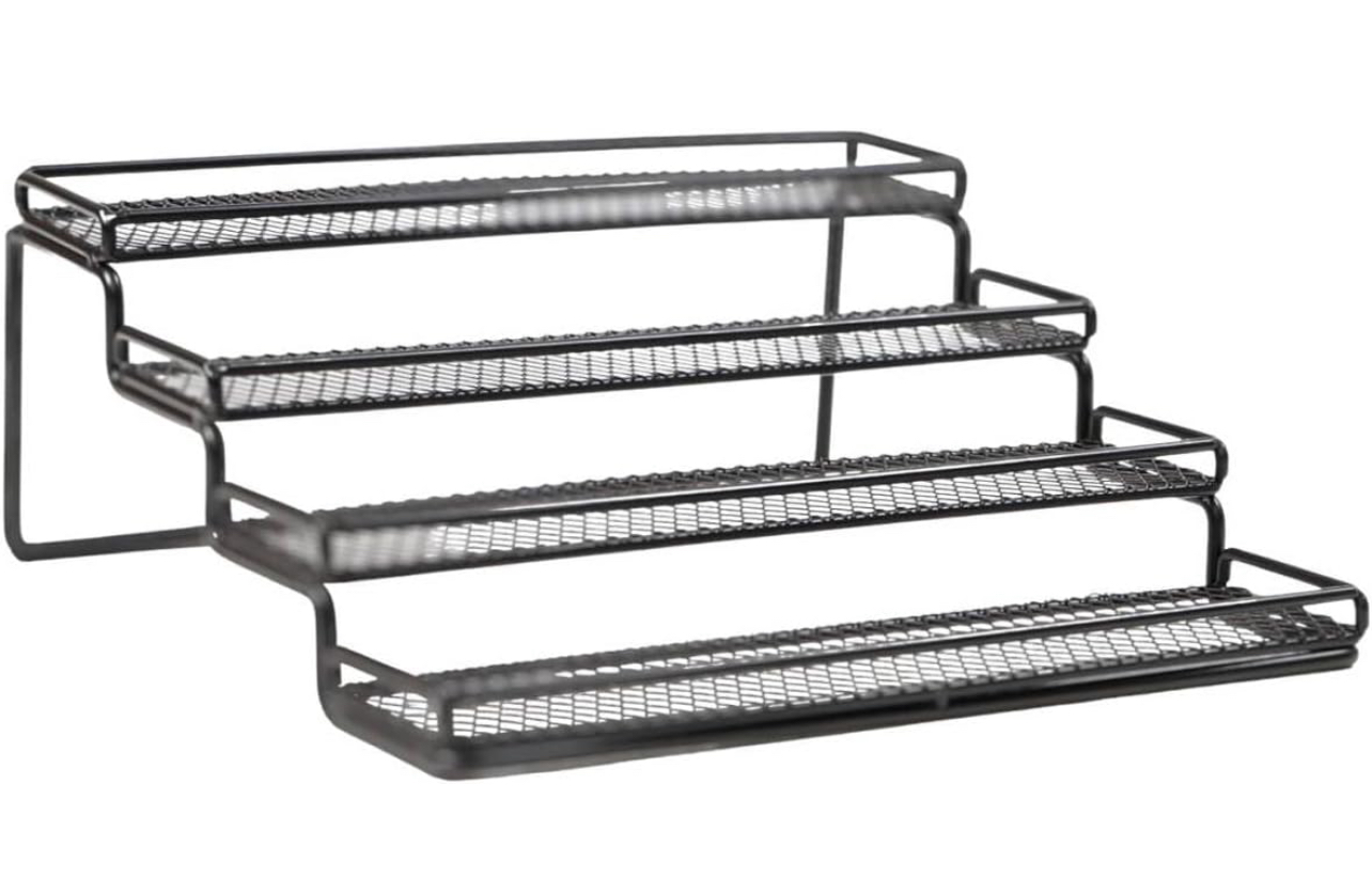 Black 4-Tier Spice Organizer Rack, Metal Step Shelf for Kitchen Cabinet, Cupboard, and Pantry