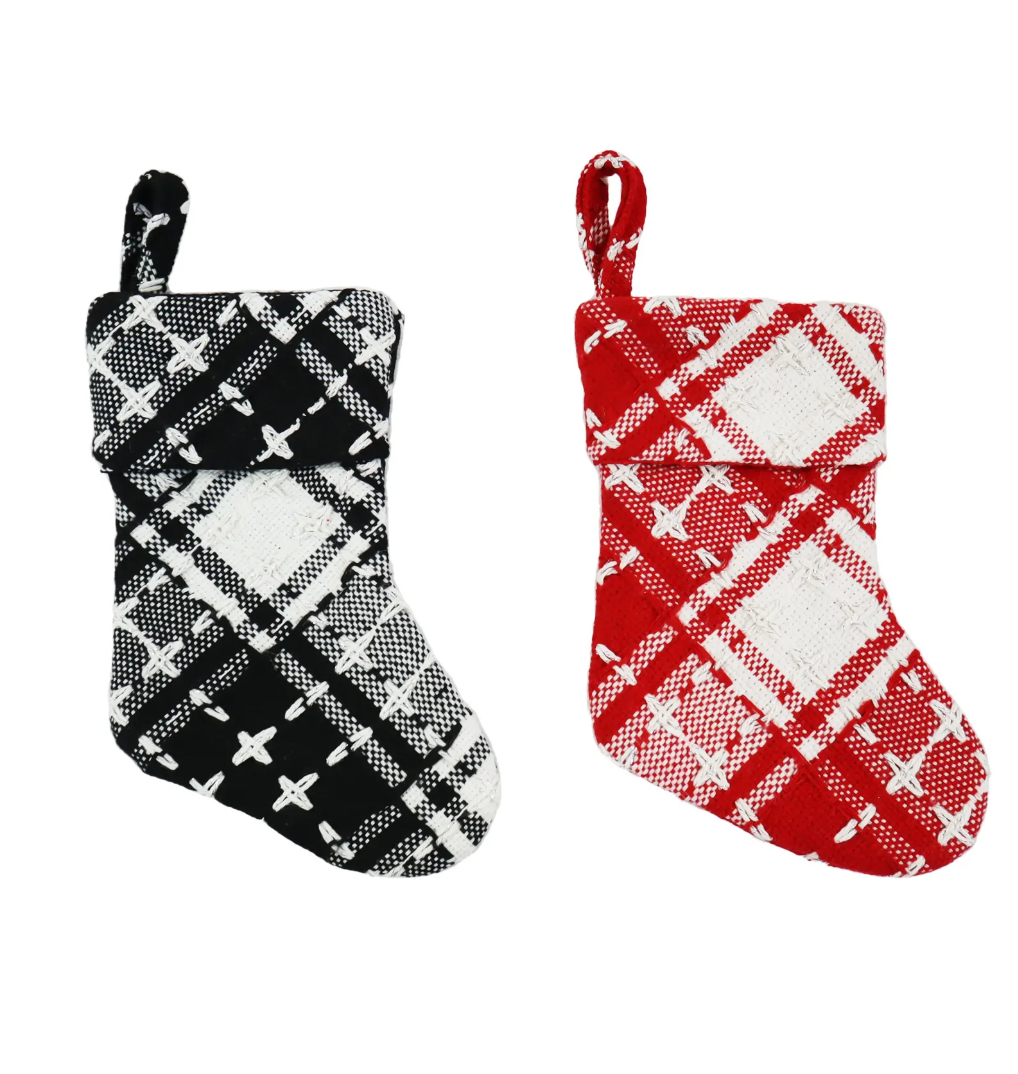 Black and White Plaid Christmas Mini Stocking, 8 in, by Holiday Time