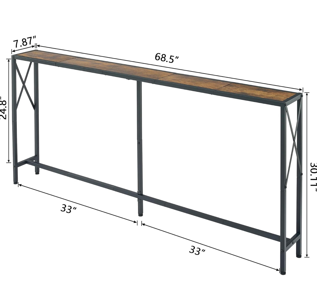 Console Table with 2 AC Oulets & 2 USB Ports, 68.5" Narrow Sofa Table, Entryway Table, Industrial Sofa Table for Hallway, Living Room, Bedroom, Long Console Table, 6.5 Feet Power Cord