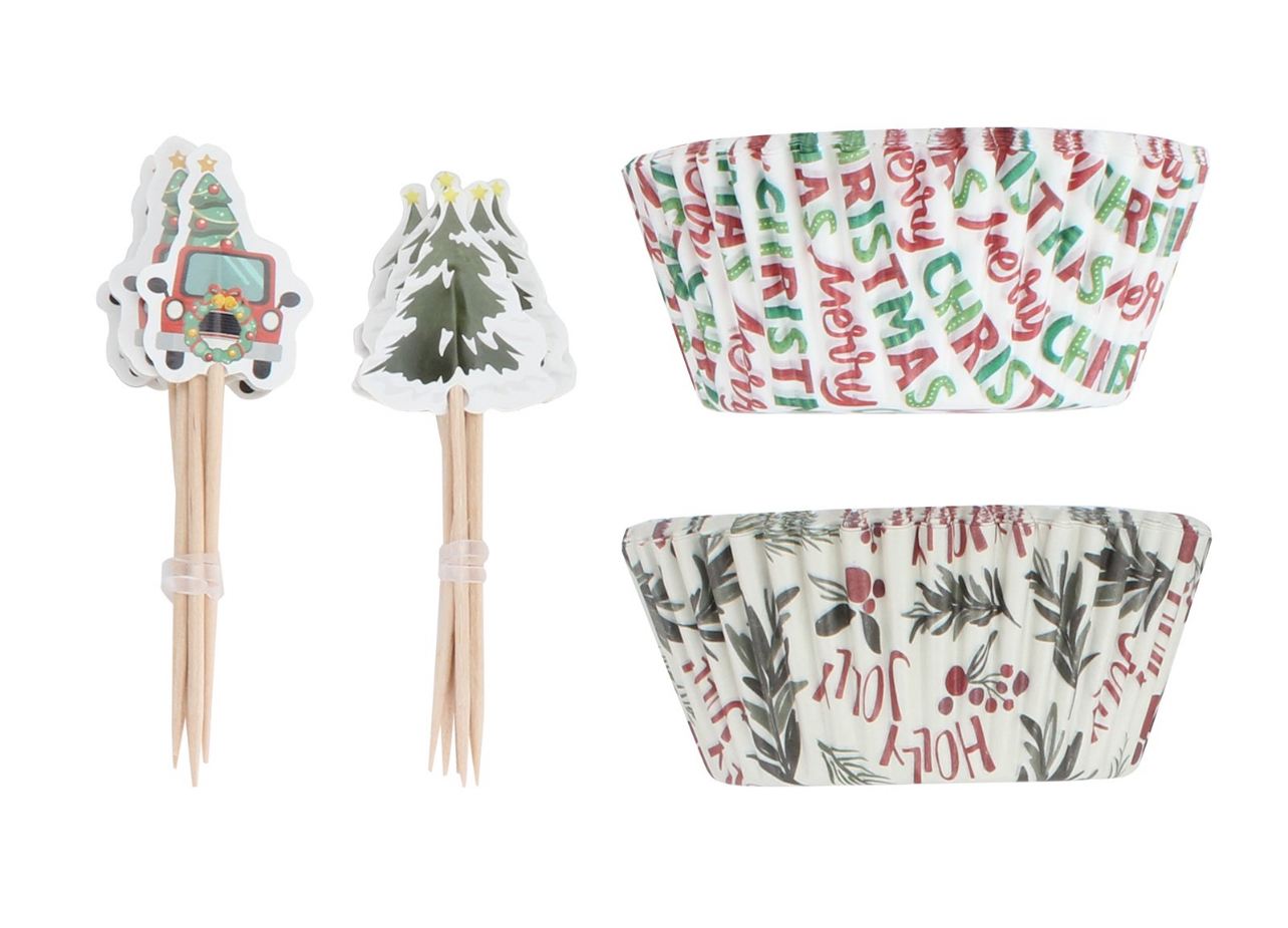 Cook with Color 48 Piece Green Holly Disposable Cups and Picks